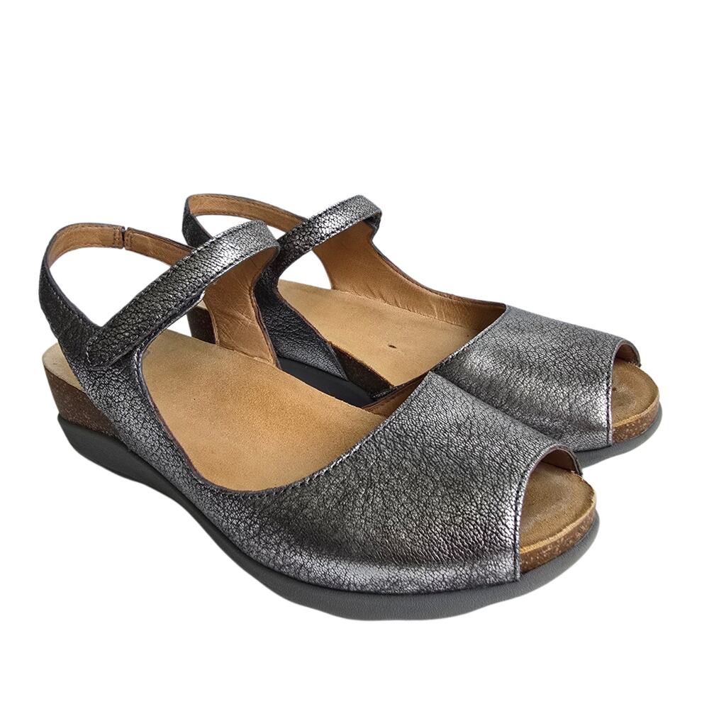 Dansko Marcy Wedge Sandals Size EU 40 US 9.5-10 Gray Metallic Leather Silver - Picture 2 of 14